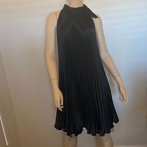 Flirty vintage Jet Black Pleated Flouncy Dress!